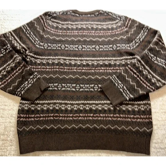 Lands' End Fair Isle Sweater Men XL Brown New Crew Neck Knit Grandpa Old Money - Picture 7 of 8